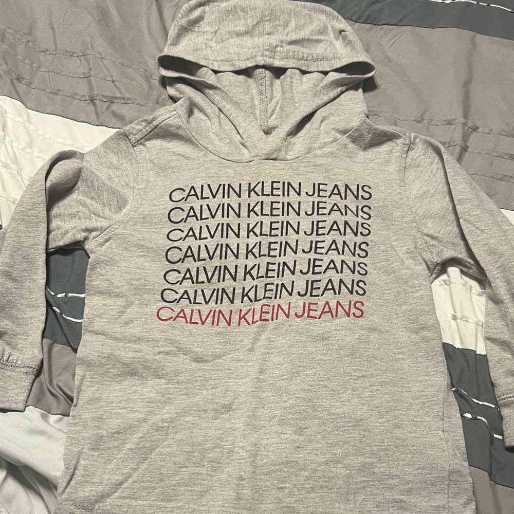 3T Boys Calvin Klein Jeans Light Grey pullover with Black and Red Logo Print
